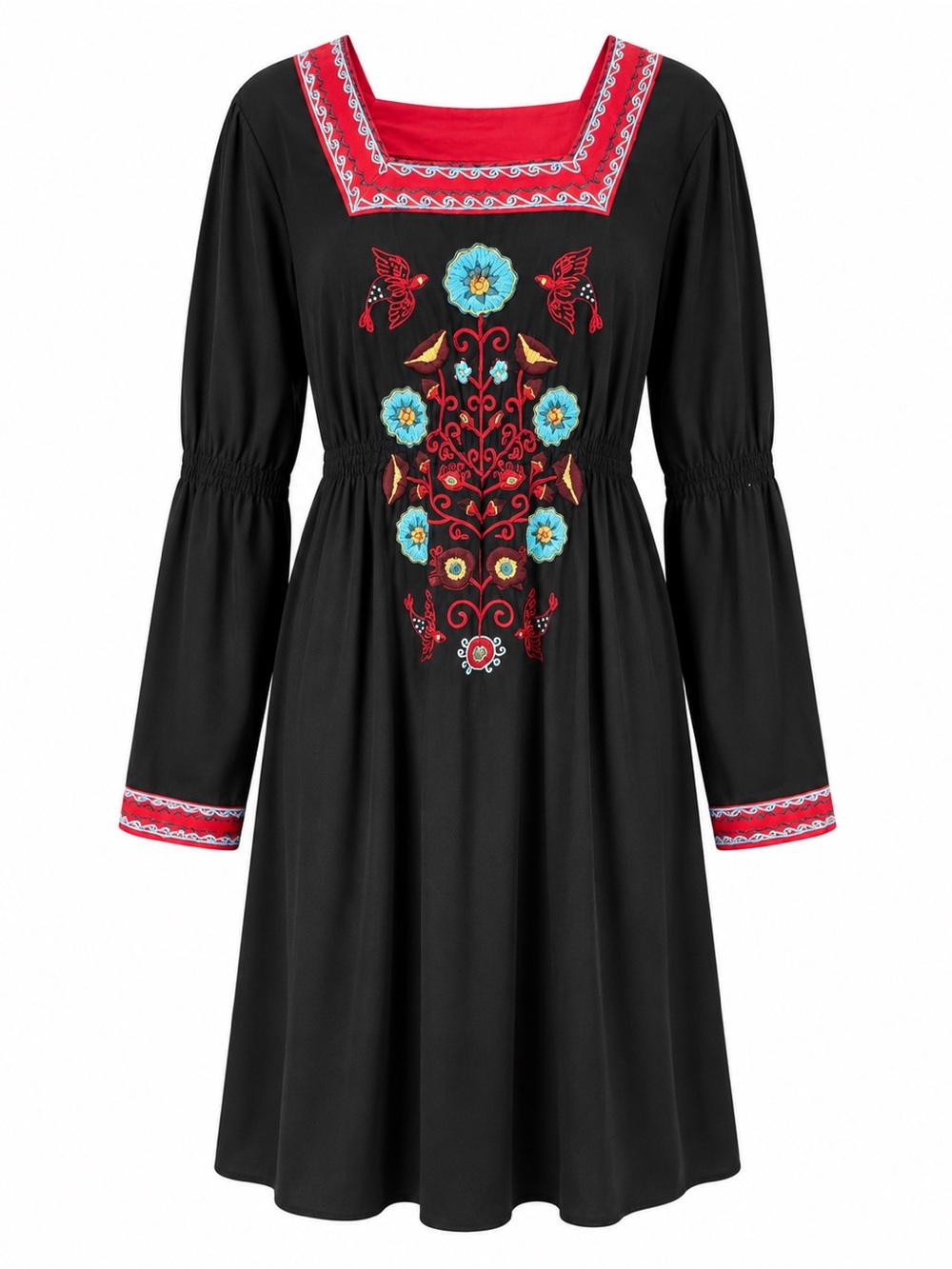 Double D Ranch Homespun Prairie Embroidered Western Boho Dress Black Size L